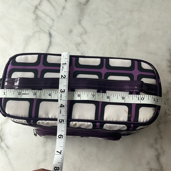 Sonia Kashuk travel bag double zippers train case top handle purple geometric - Picture 2 of 15